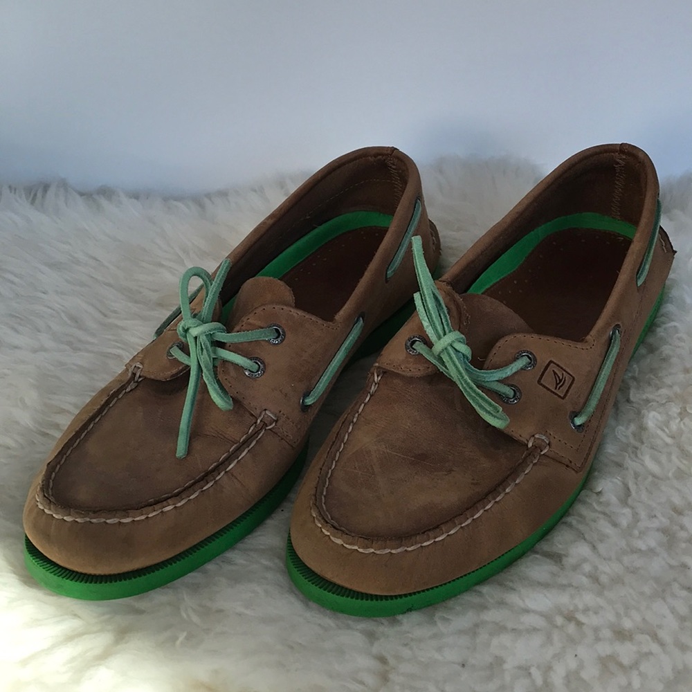 Brown & Green Sperry Topsiders Size 11